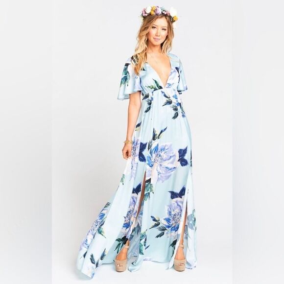NWT Show Me Your Mumu Blue Faye Floral Flutter Maxi Dress Size Small‎ - Picture 1 of 9